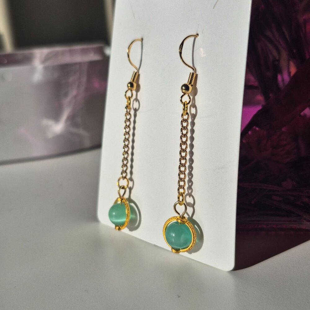 Gold and Blue Spring Drop Earrings
